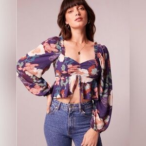 NWT Band Of Gypsies x Band Of The Free Purple Floral Ruched Front Top.